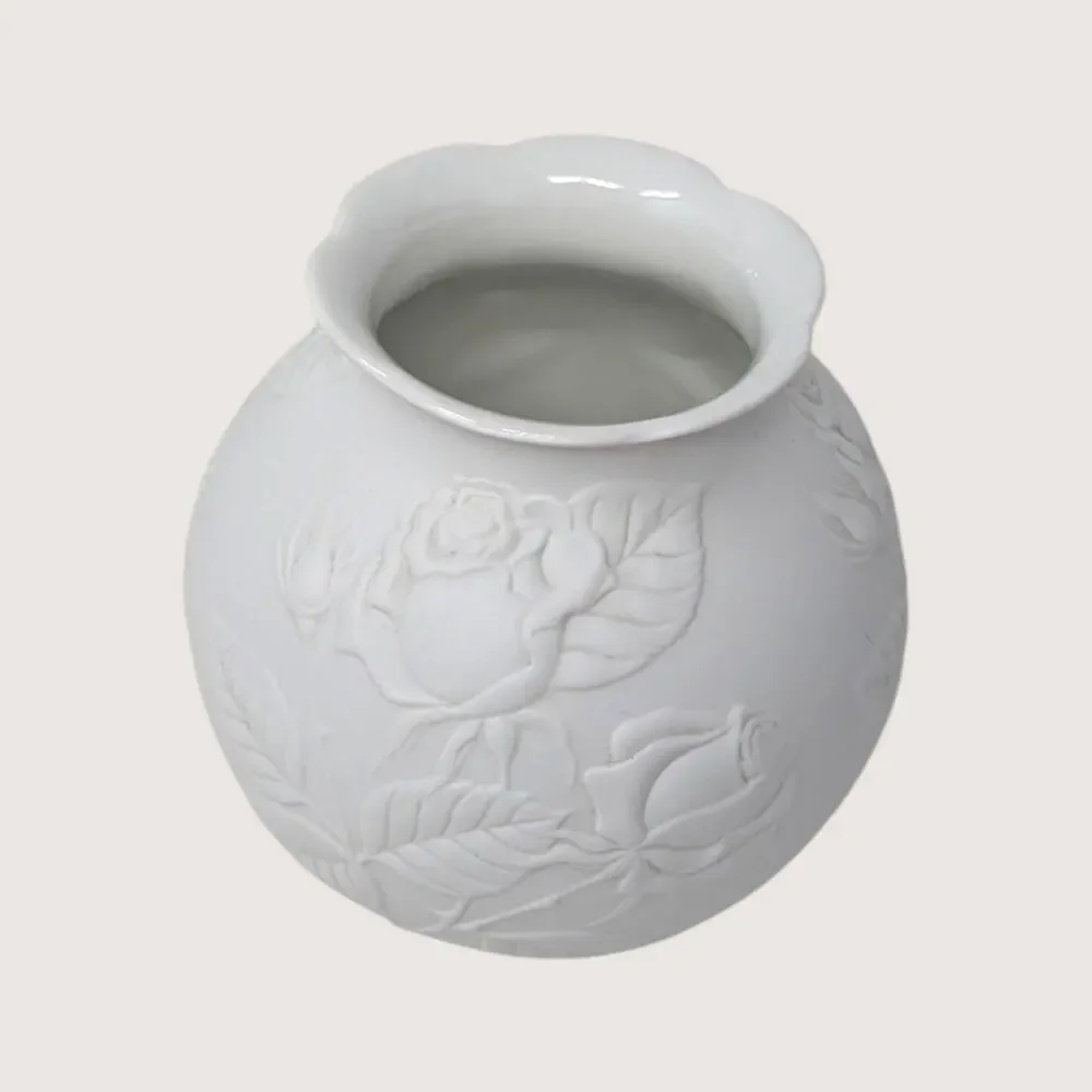 1980s Kaiser Embossed Rose Floral White Porcelain Bisque Vase